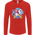 Santa Claus On a Unicorn Christmas Xmas Mens Long Sleeve T-Shirt Red