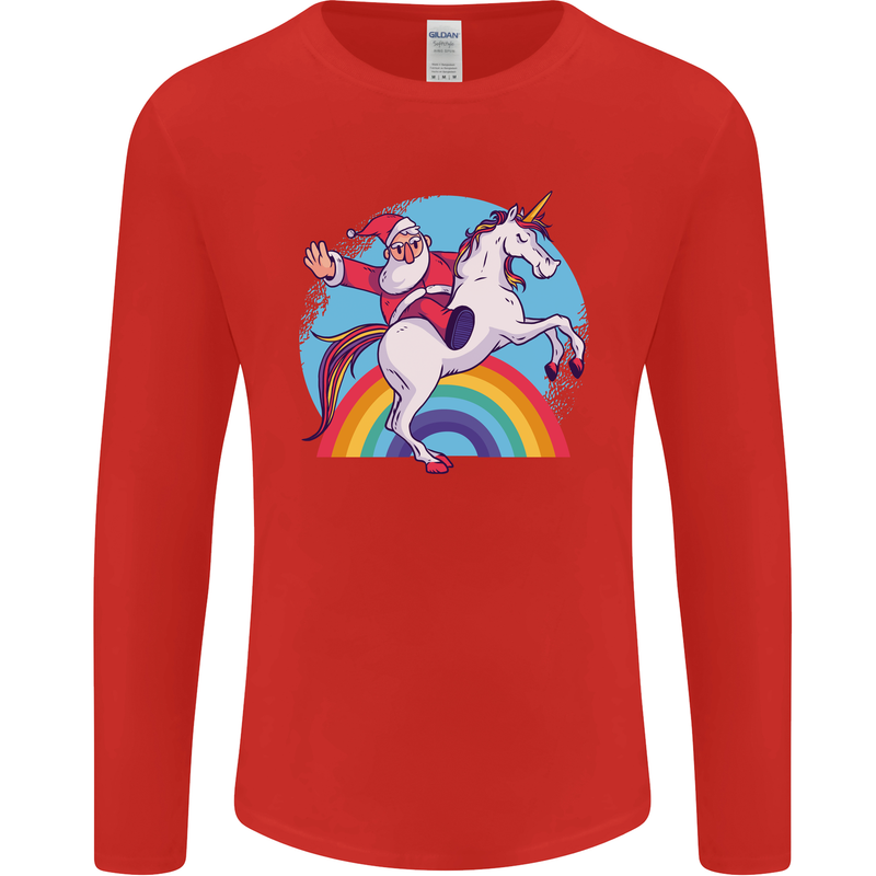 Santa Claus On a Unicorn Christmas Xmas Mens Long Sleeve T-Shirt Red