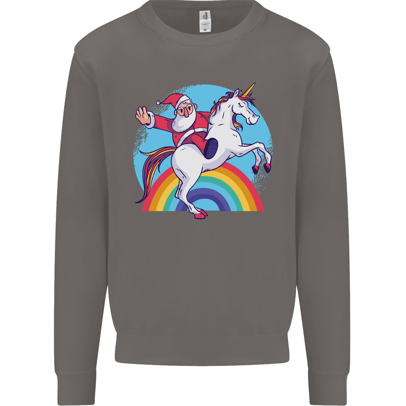 Santa Claus On a Unicorn Christmas Xmas Mens Sweatshirt Jumper Charcoal