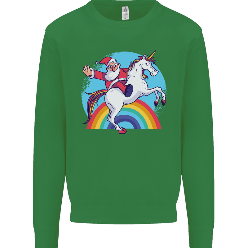 Santa Claus On a Unicorn Christmas Xmas Mens Sweatshirt Jumper Irish Green