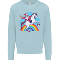 Santa Claus On a Unicorn Christmas Xmas Mens Sweatshirt Jumper Light Blue