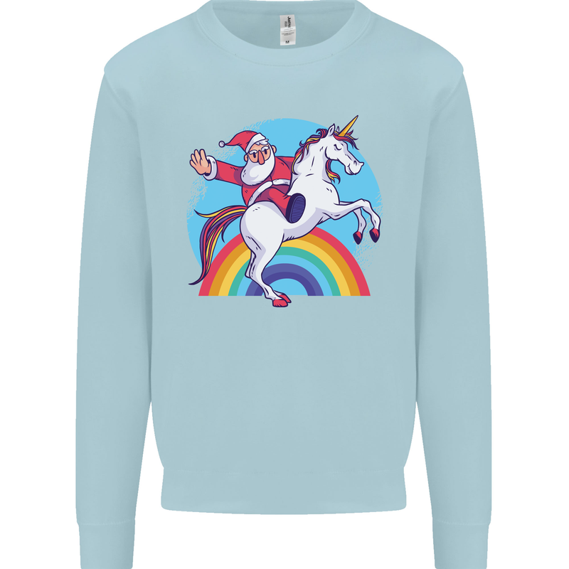 Santa Claus On a Unicorn Christmas Xmas Mens Sweatshirt Jumper Light Blue