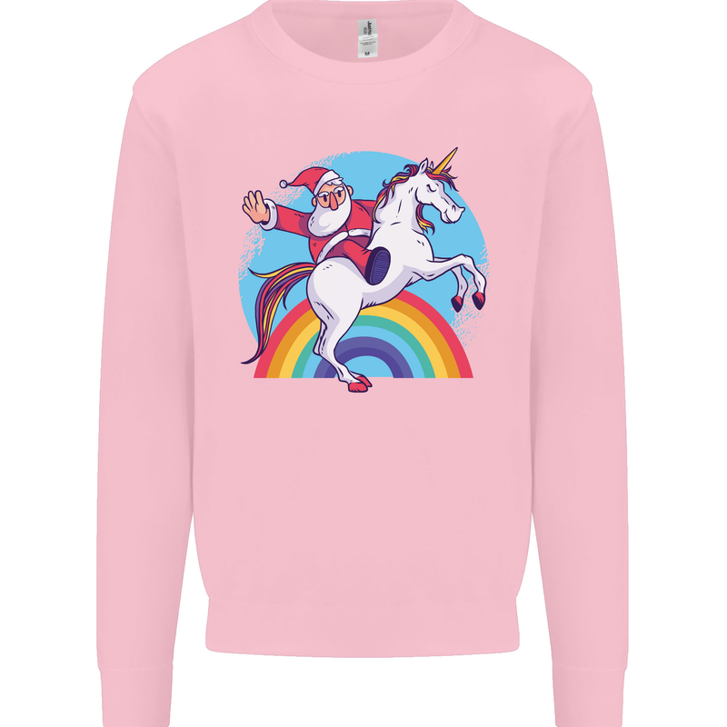 Santa Claus On a Unicorn Christmas Xmas Mens Sweatshirt Jumper Light Pink