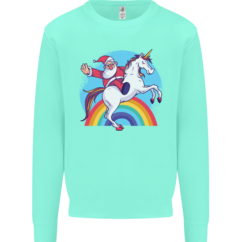 Santa Claus On a Unicorn Christmas Xmas Mens Sweatshirt Jumper Peppermint