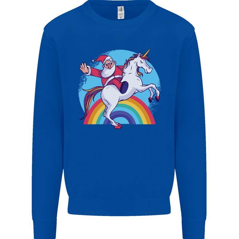 Santa Claus On a Unicorn Christmas Xmas Mens Sweatshirt Jumper Royal Blue
