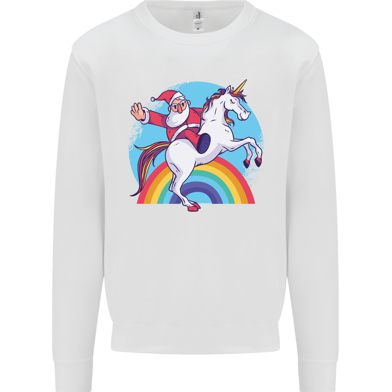 Santa Claus On a Unicorn Christmas Xmas Mens Sweatshirt Jumper White
