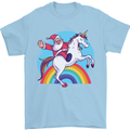 Santa Claus On a Unicorn Christmas Xmas Mens T-Shirt 100% Cotton Light Blue