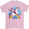 Santa Claus On a Unicorn Christmas Xmas Mens T-Shirt 100% Cotton Light Pink