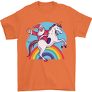 Santa Claus On a Unicorn Christmas Xmas Mens T-Shirt 100% Cotton Orange