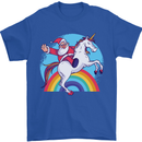 Santa Claus On a Unicorn Christmas Xmas Mens T-Shirt 100% Cotton Royal Blue