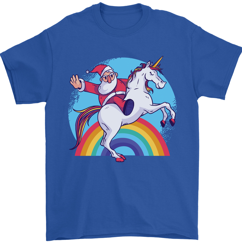 Santa Claus On a Unicorn Christmas Xmas Mens T-Shirt 100% Cotton Royal Blue