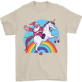Santa Claus On a Unicorn Christmas Xmas Mens T-Shirt 100% Cotton Sand