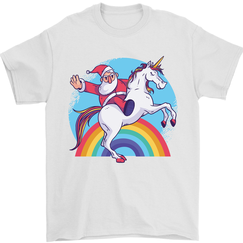 Santa Claus On a Unicorn Christmas Xmas Mens T-Shirt 100% Cotton White