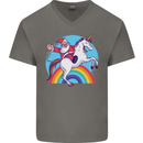Santa Claus On a Unicorn Christmas Xmas Mens V-Neck Cotton T-Shirt Charcoal
