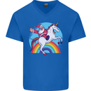 Santa Claus On a Unicorn Christmas Xmas Mens V-Neck Cotton T-Shirt Royal Blue
