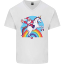 Santa Claus On a Unicorn Christmas Xmas Mens V-Neck Cotton T-Shirt White