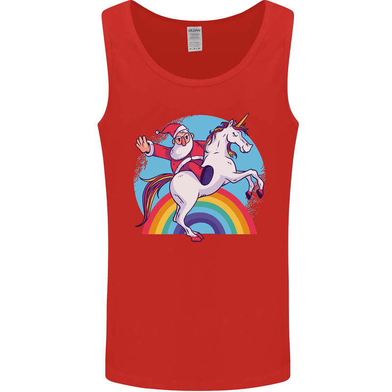 Santa Claus On a Unicorn Christmas Xmas Mens Vest Tank Top Red