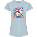Santa Claus On a Unicorn Christmas Xmas Womens Petite Cut T-Shirt Light Blue
