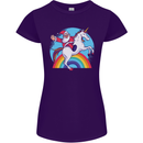 Santa Claus On a Unicorn Christmas Xmas Womens Petite Cut T-Shirt Purple