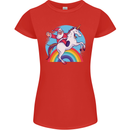 Santa Claus On a Unicorn Christmas Xmas Womens Petite Cut T-Shirt Red