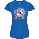 Santa Claus On a Unicorn Christmas Xmas Womens Petite Cut T-Shirt Royal Blue