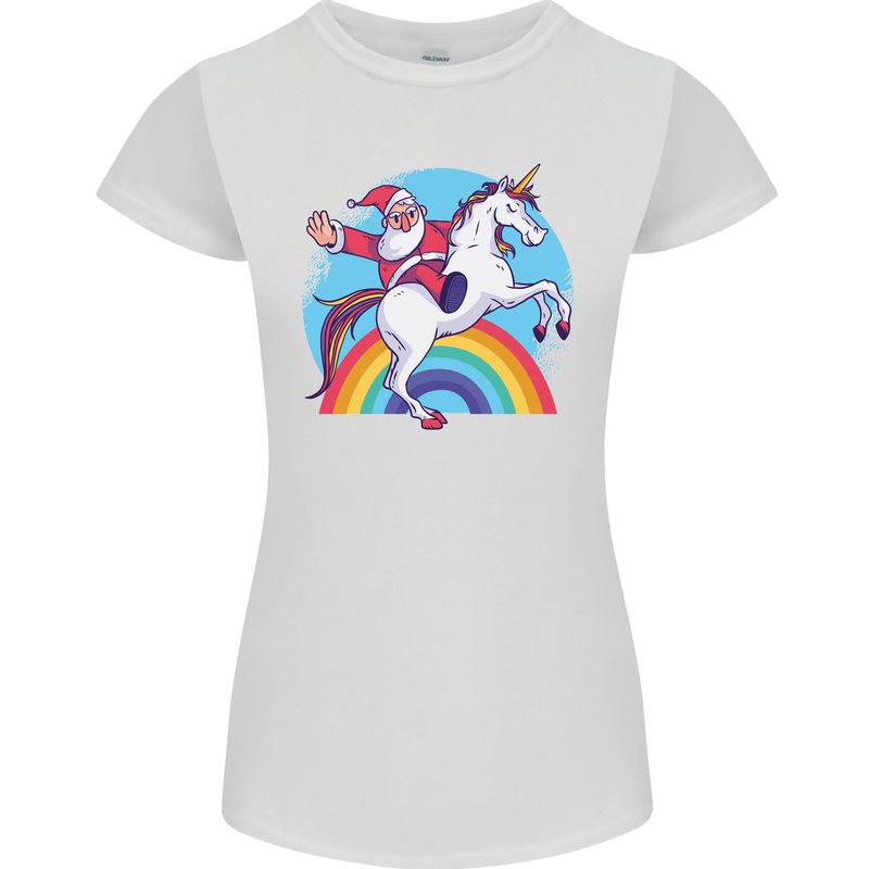 Santa Claus On a Unicorn Christmas Xmas Womens Petite Cut T-Shirt White
