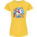 Santa Claus On a Unicorn Christmas Xmas Womens Petite Cut T-Shirt Yellow