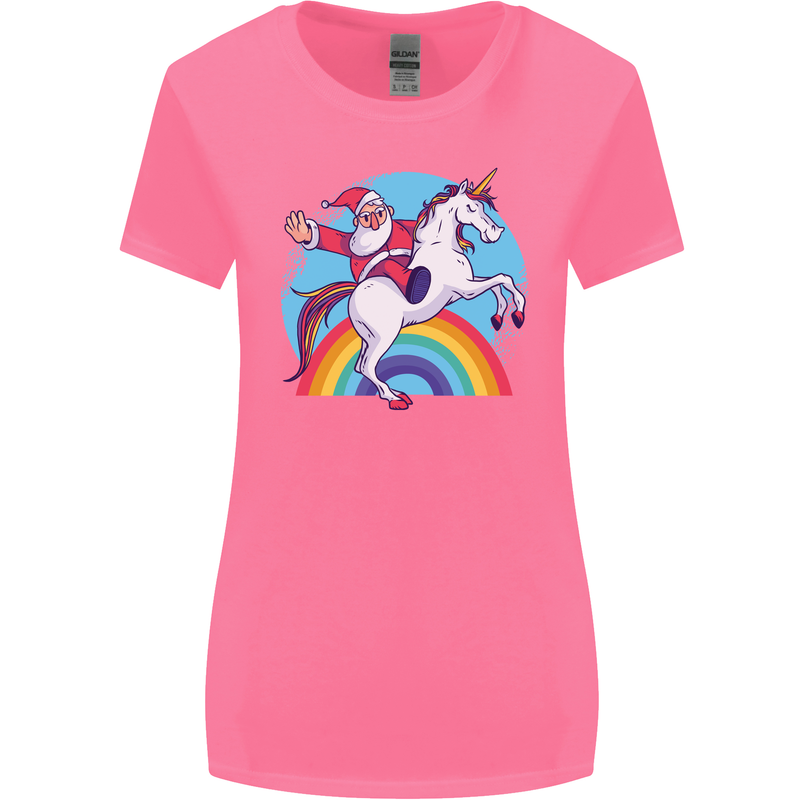 Santa Claus On a Unicorn Christmas Xmas Womens Wider Cut T-Shirt Azalea