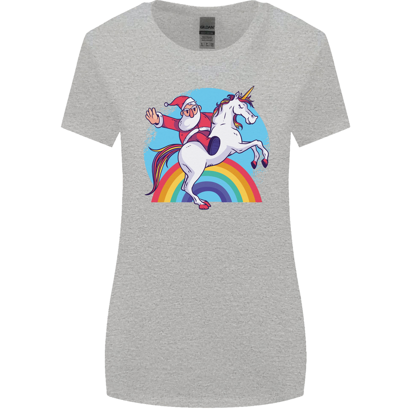 Santa Claus On a Unicorn Christmas Xmas Womens Wider Cut T-Shirt Sports Grey
