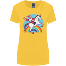 Santa Claus On a Unicorn Christmas Xmas Womens Wider Cut T-Shirt Yellow