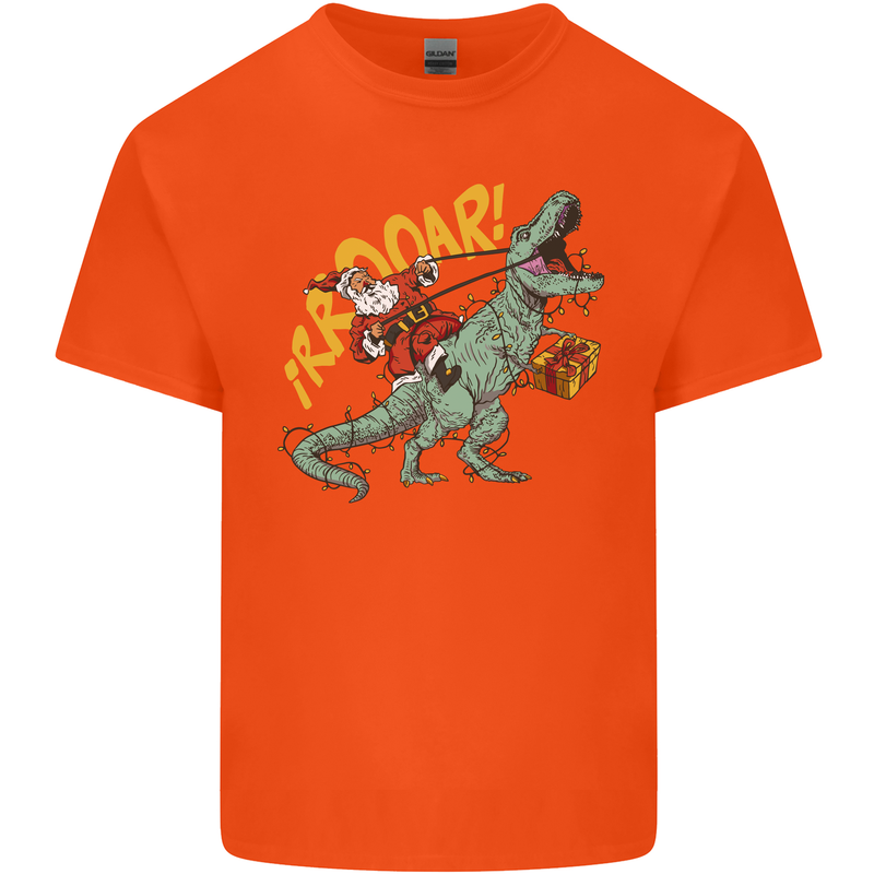 Santa Claus Riding a T-Rex Dinosaur Christmas Kids T-Shirt Childrens Orange