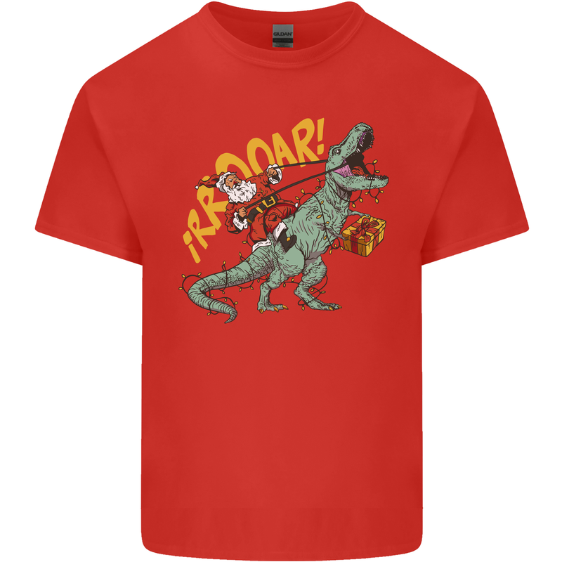 Santa Claus Riding a T-Rex Dinosaur Christmas Kids T-Shirt Childrens Red