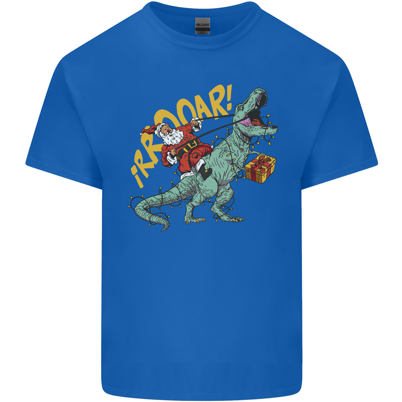 Santa Claus Riding a T-Rex Dinosaur Christmas Kids T-Shirt Childrens Royal Blue