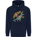 Santa Claus Riding a T-Rex Dinosaur Christmas Mens 80% Cotton Hoodie Navy Blue