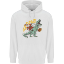 Santa Claus Riding a T-Rex Dinosaur Christmas Mens 80% Cotton Hoodie White
