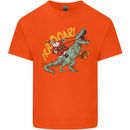 Santa Claus Riding a T-Rex Dinosaur Christmas Mens Cotton T-Shirt Tee Top Orange