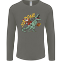 Santa Claus Riding a T-Rex Dinosaur Christmas Mens Long Sleeve T-Shirt Charcoal