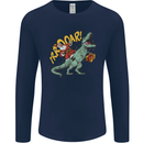 Santa Claus Riding a T-Rex Dinosaur Christmas Mens Long Sleeve T-Shirt Navy Blue