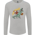 Santa Claus Riding a T-Rex Dinosaur Christmas Mens Long Sleeve T-Shirt Sports Grey