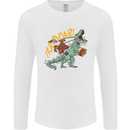 Santa Claus Riding a T-Rex Dinosaur Christmas Mens Long Sleeve T-Shirt White