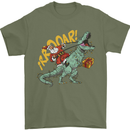 Santa Claus Riding a T-Rex Dinosaur Christmas Mens T-Shirt 100% Cotton Military Green