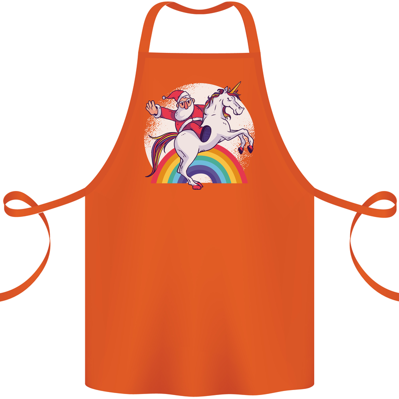 Santa Claus Riding a Unicorn Christmas Xmas Cotton Apron 100% Organic Orange