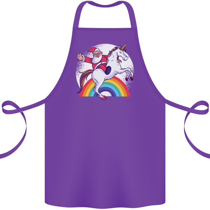 Santa Claus Riding a Unicorn Christmas Xmas Cotton Apron 100% Organic Purple