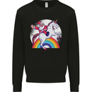 Santa Claus Riding a Unicorn Christmas Xmas Kids Sweatshirt Jumper Black