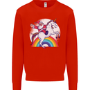 Santa Claus Riding a Unicorn Christmas Xmas Kids Sweatshirt Jumper Bright Red