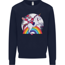Santa Claus Riding a Unicorn Christmas Xmas Kids Sweatshirt Jumper Navy Blue