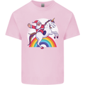 Santa Claus Riding a Unicorn Christmas Xmas Kids T-Shirt Childrens Light Pink