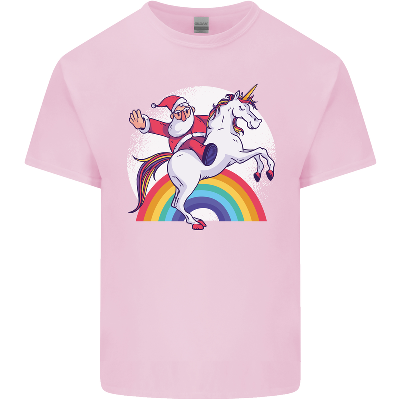 Santa Claus Riding a Unicorn Christmas Xmas Kids T-Shirt Childrens Light Pink