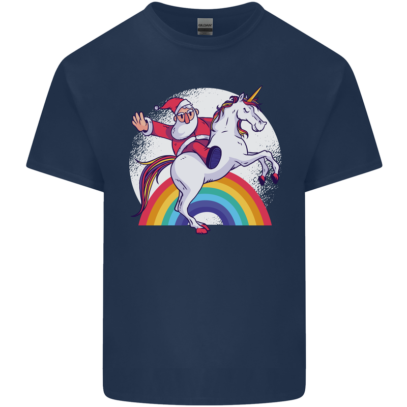 Santa Claus Riding a Unicorn Christmas Xmas Kids T-Shirt Childrens Navy Blue