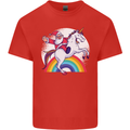 Santa Claus Riding a Unicorn Christmas Xmas Kids T-Shirt Childrens Red